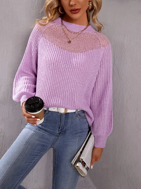 Casual Plain Sheer Long Sleeve Stand Collar Regular Women Sweater