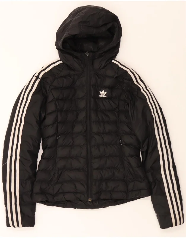 ADIDAS Womens Hooded Padded Jacket UK 8 Small Black Polyester Casual Women's Japanese ADIDAS Womens Hooded Padded Jacket UK 8 Small Black Polyester Casual Women's Japanese