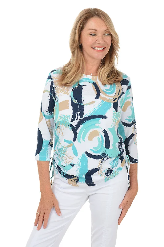 Jade Painted Loops Side Shirred Knit Top Modern Women's Tech