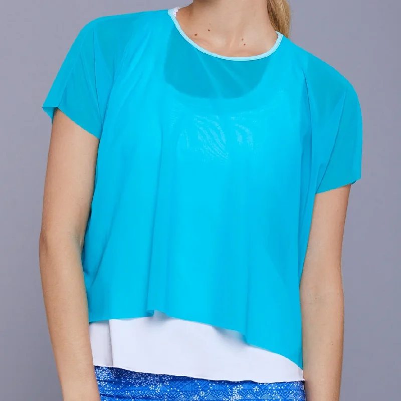 Floral Knit Layer Top (turquoise mesh) Elegant Women's 