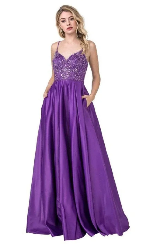 Aspeed Design - L2454 Beaded Satin A-Line Dress