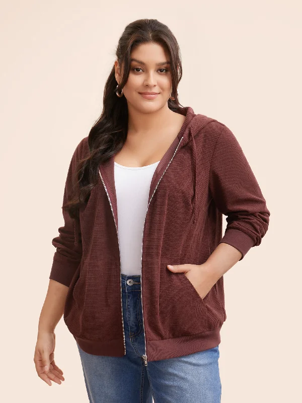 Solid Corduroy Hooded Drawstring Sweatshirt Luxurious Women's High -  end