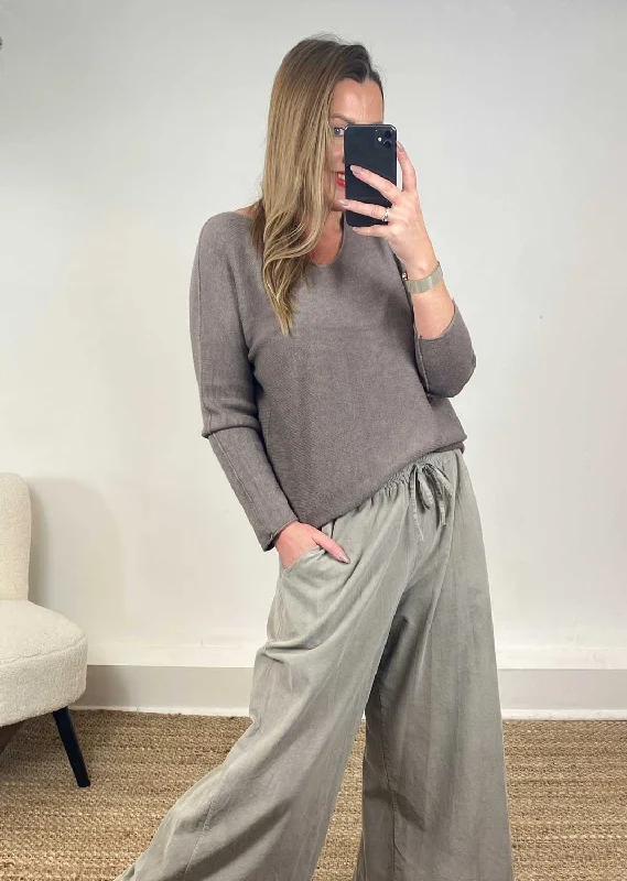 Lorna V Neck Jumper in Mocha Refined Women's Velvet