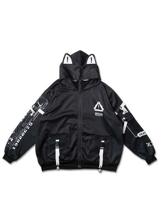 Error Code Cyberpunk Tech Oversized Black White Jacket Sleek Women's Metallic