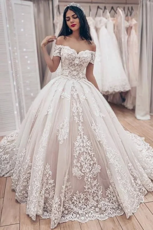 Ball Gown Off the Shoulder with Lace Appliques Gorgeous Wedding Dress Relaxed Women's 