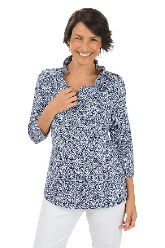 Ditsy Leopard Ruffle Neck UPF50+ Top French