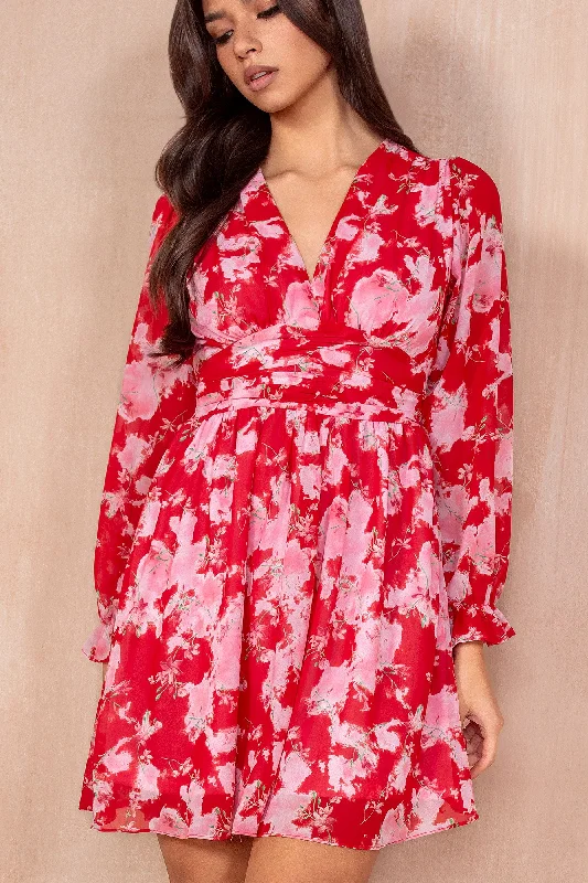 Arizona Red Chiffon Print Dress Sharp Women's Italian