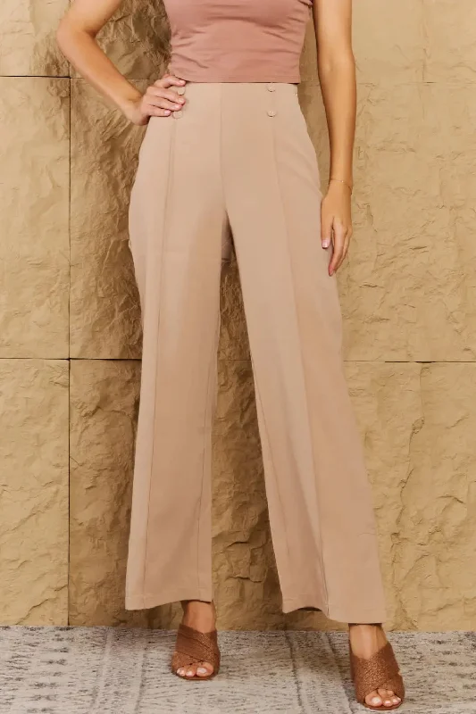 Hyfve Pretty Pleased High Waist Pintuck Straight Leg Pants in Camel Sophisticated Women's Tailored