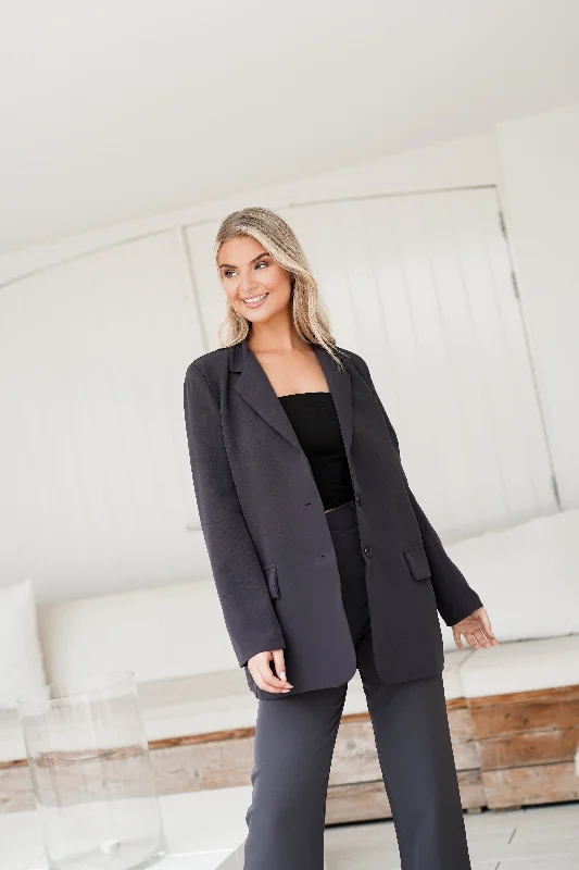 Oversized blazer donker grijs met lange mouwen - Ariane