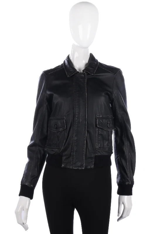 J Crew Soft Leather Bomber Jacket Black UK 8 Unique Women's Upcycled