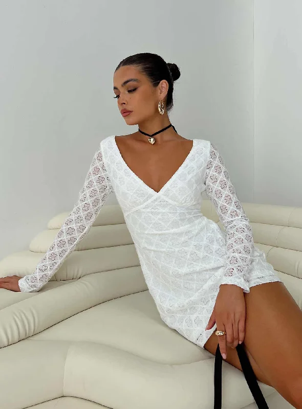 Zeus Long Sleeve Mini Dress White Elegant Women's 