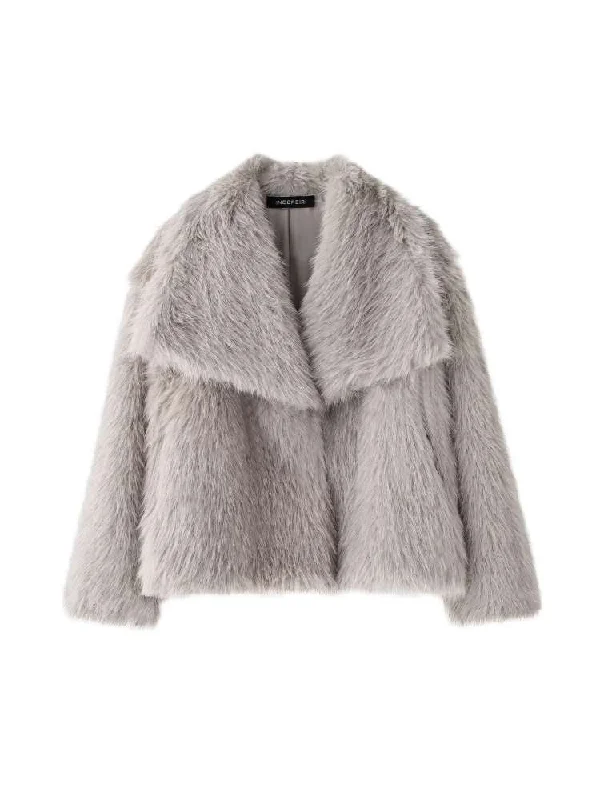 Fake Fur Lapel Baggy Winter Short Coats Minimalist Women's Casual