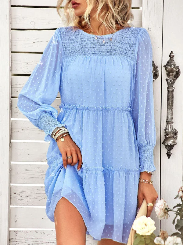 BerryBetty - Women's Solid Color Clip Dot Long Sleeve Chiffon Mini Dress Luxurious Women's High - end BerryBetty - Women's Solid Color Clip Dot Long Sleeve Chiffon Mini Dress Luxurious Women's High - end