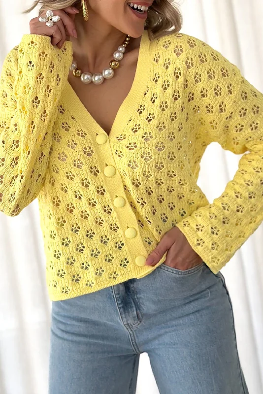 KaleaBoutique Pointelle Knit V Neck Sweater Cardigan Luxurious Women's High -  end