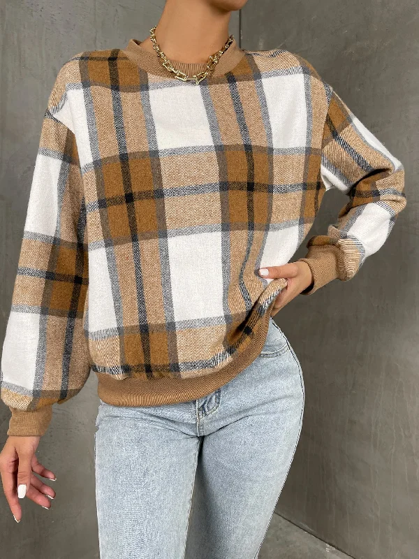 Casual Plaid Long Sleeve Stand Collar Regular Women Sweatshirt