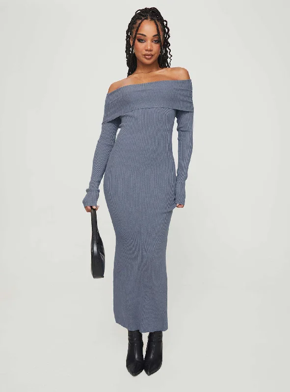 Phylis Off The Shoulder Maxi Dress Steel Blue Gym
