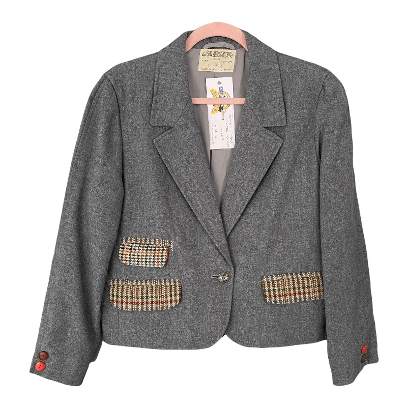 Jaeger Vintage Wool Single Breasted Jacket Grey with Tweed Detail UK Size 14 Australian Beach