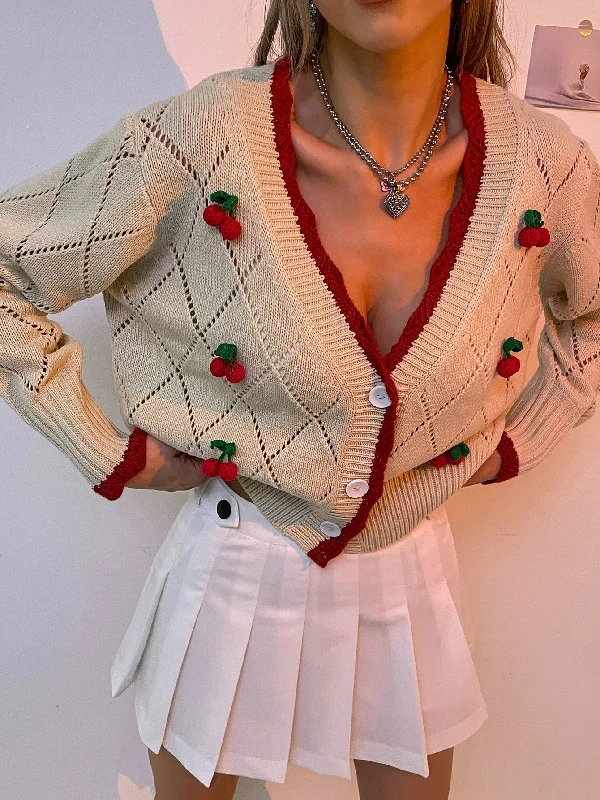 Casual Fruit&Vegetable Button Front Long Sleeve Deep V Neck Regular Women Cardigan Artistic Women's Avant - Casual Fruit&Vegetable Button Front Long Sleeve Deep V Neck Regular Women Cardigan Artistic Women's Avant -