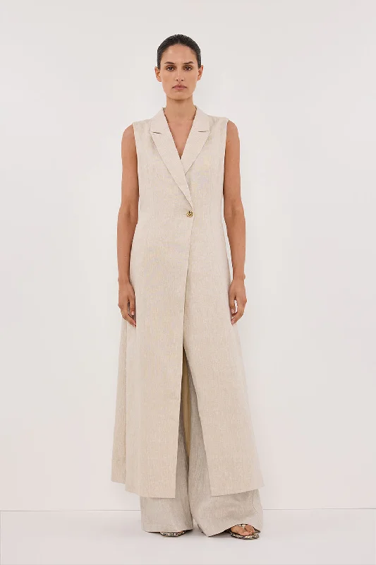 CORA NATURAL MIDI LINEN DRESS Preppy Women's College