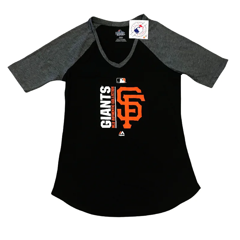 MAJESTIC WOMEN'S SAN FRANCISCO GIANTS TWO SEAMER V-NECK-BLACK/GREY Trendy Women's 