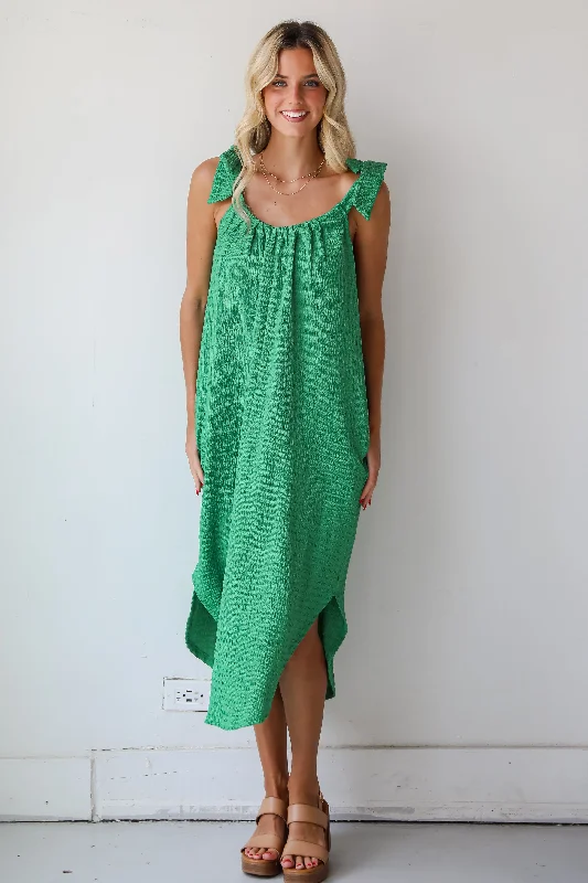 FINAL SALE - Playful Style Green Textured Midi Dress Unique Women's Upcycled