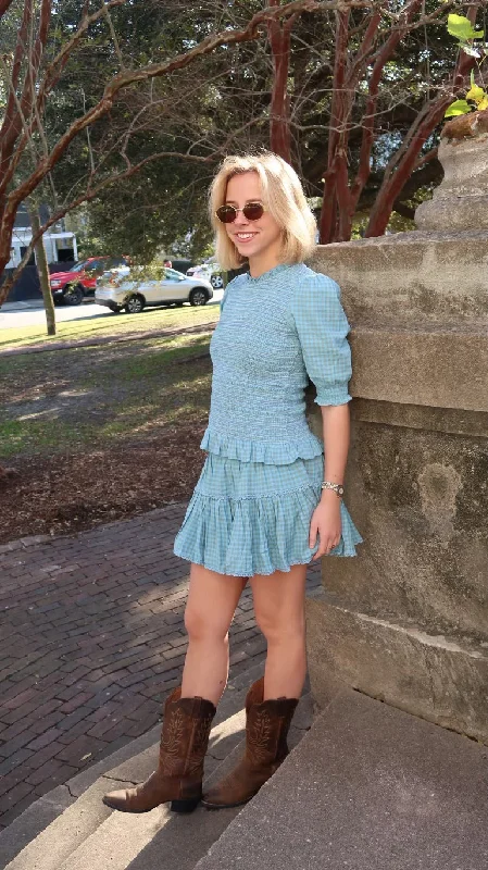 Amelia Skirt Robins Egg Blue Gingham Contemporary 