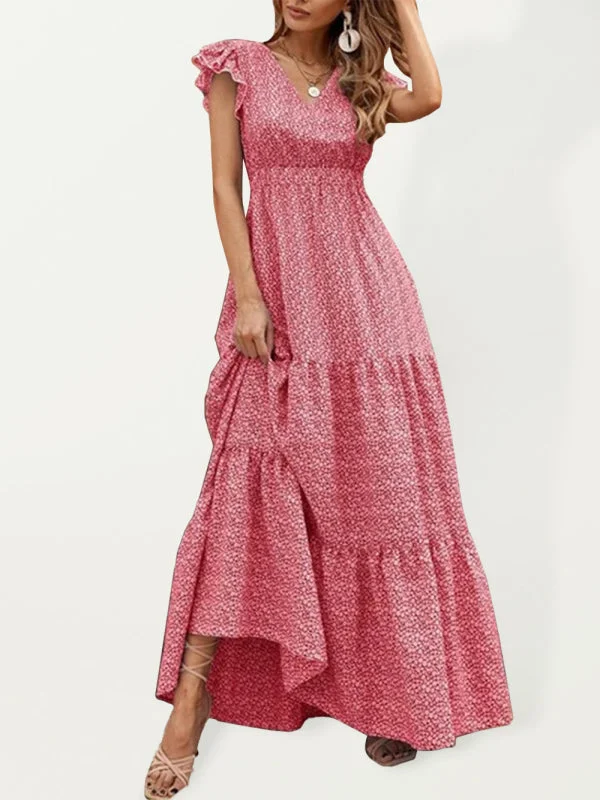 BerryBetty - Spring new fashion women's V-neck long skirt waist floral print large swing dress Practical Women's Multi - BerryBetty - Spring new fashion women's V-neck long skirt waist floral print large swing dress Practical Women's Multi -