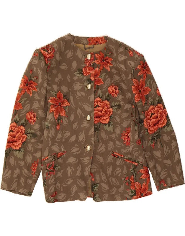 MARELLA Womens 4 Button Blazer Jacket UK 18 XL Brown Floral Wool Casual Women's Japanese MARELLA Womens 4 Button Blazer Jacket UK 18 XL Brown Floral Wool Casual Women's Japanese
