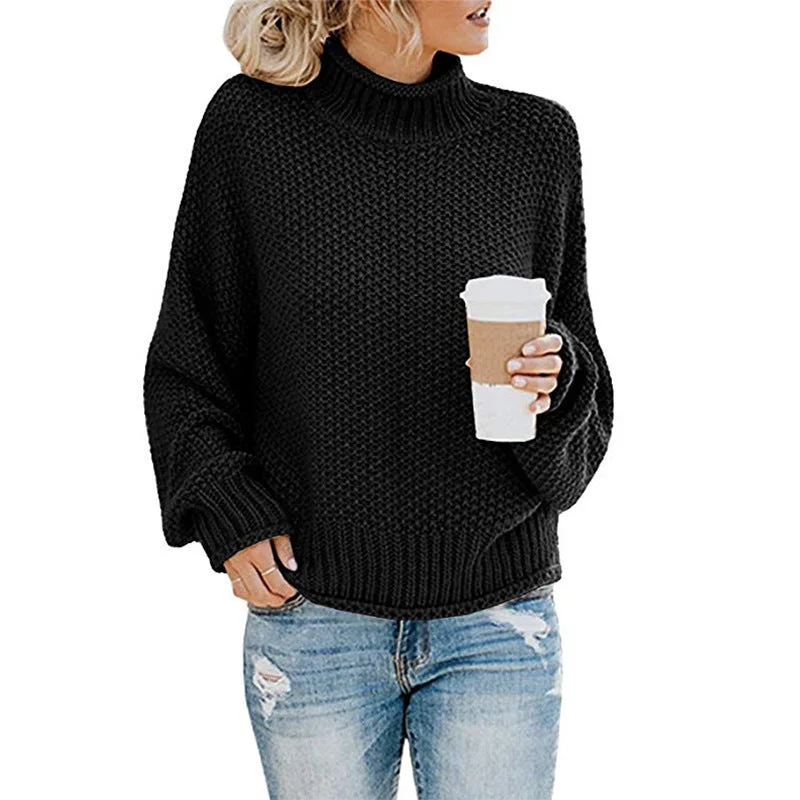 Casual Long Sleeve High Neck Chunky Knit Sweater Wholesale Womens Tops Casual Women's Loose - fitting Casual Long Sleeve High Neck Chunky Knit Sweater Wholesale Womens Tops Casual Women's Loose - fitting