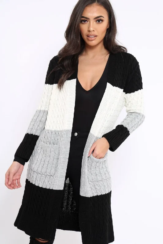 Black White and Grey Striped Cardigan - Nellie Hip Women's Retro