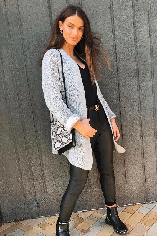 Grey Knitted Oversized Pocket Detail Cardigan - Anna Traditional Women's Wool
