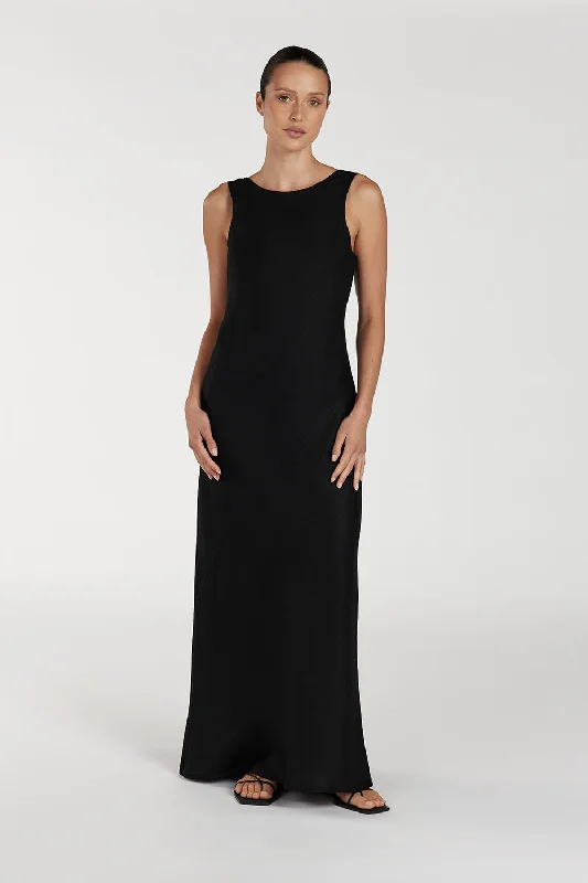 LYRA BLACK LINEN MIDI DRESS French