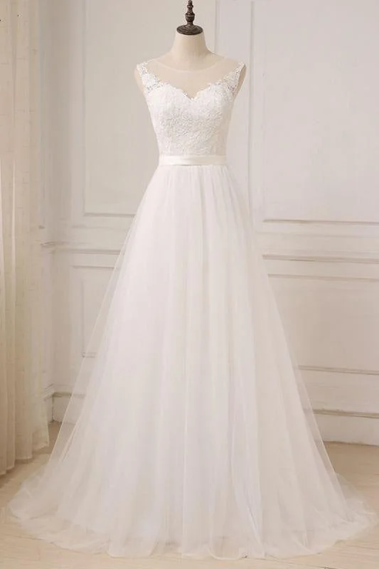 Bridelily Graceful Lace Tulle A-line Wedding Dress Contemporary 