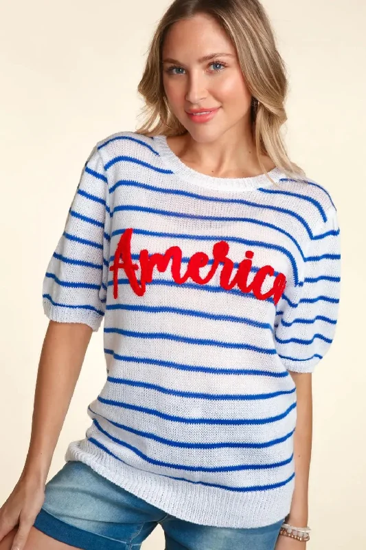 Haptics Letter Embroidery Striped Knit Top Dynamic Women's Moto