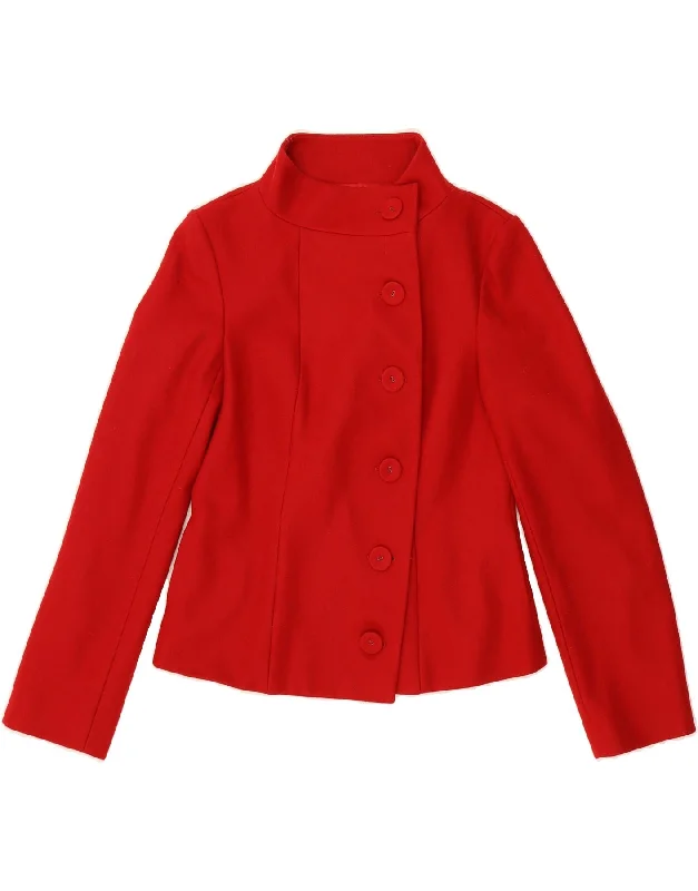 SASHA Womens 6 Button Blazer Jacket UK 10 Small Red Wool Artistic Women's Hand - painted SASHA Womens 6 Button Blazer Jacket UK 10 Small Red Wool Artistic Women's Hand - painted