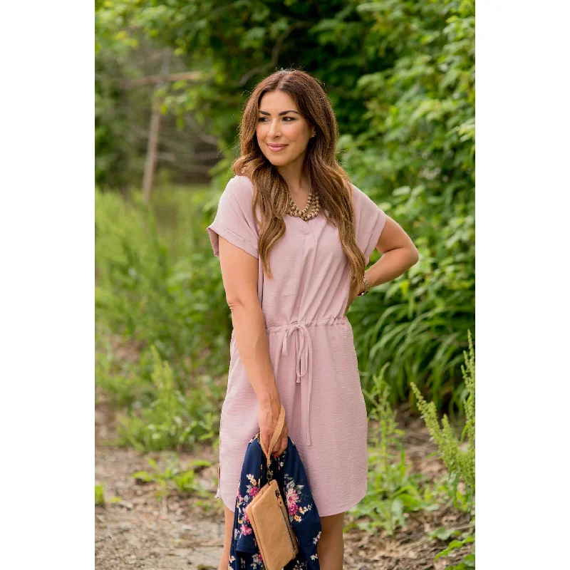 V-Neck Tie Dress Monochromatic All - in - one