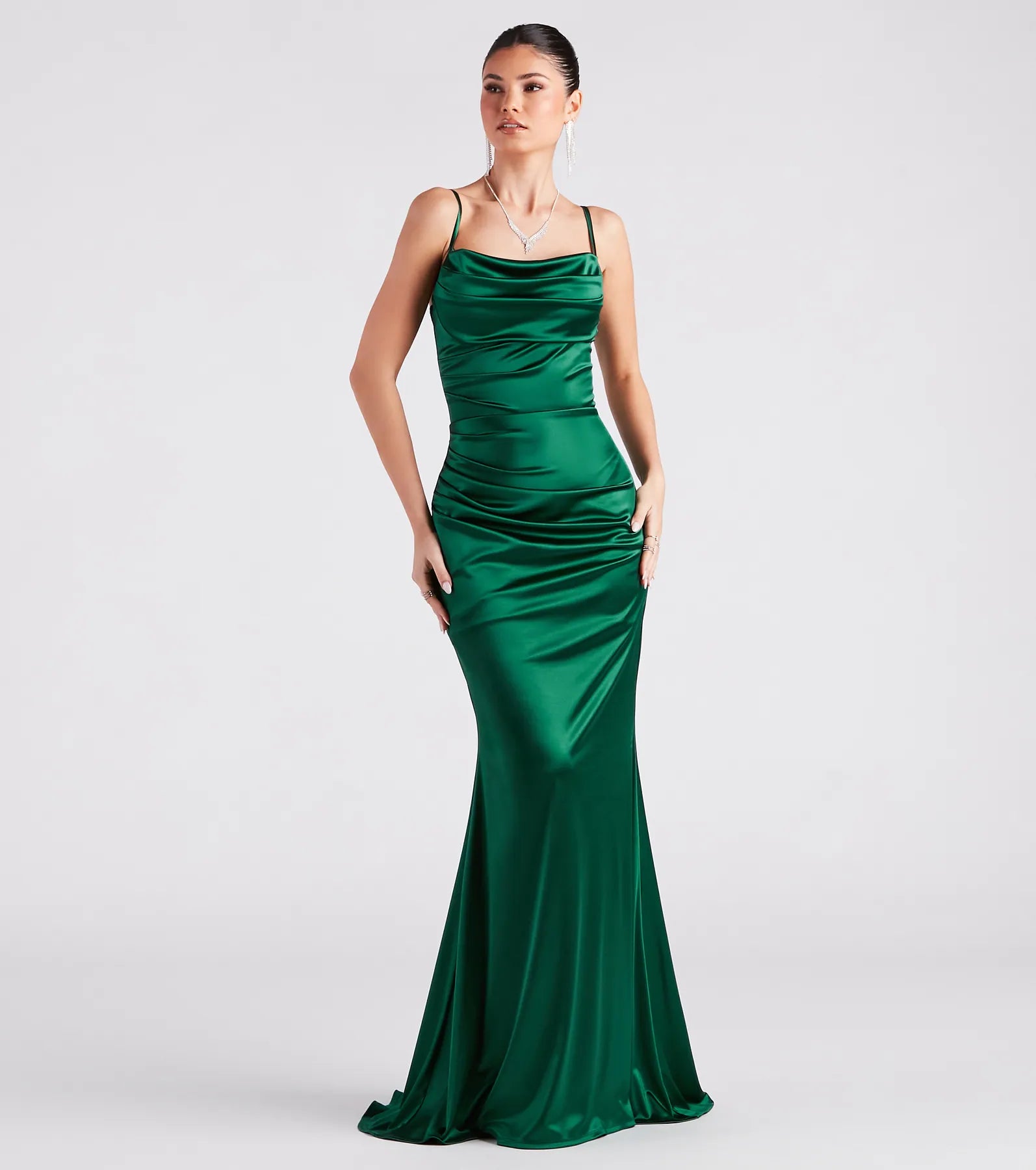 Marley Formal Satin Cowl Neck Mermaid Dress British Gentlewoman Style