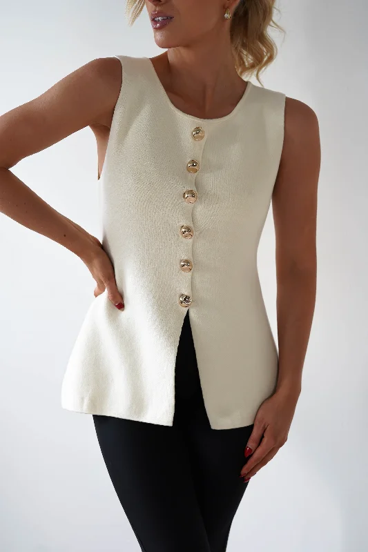 Louella Gold Button Waistcoat Top | Cream British Gentlewoman Style