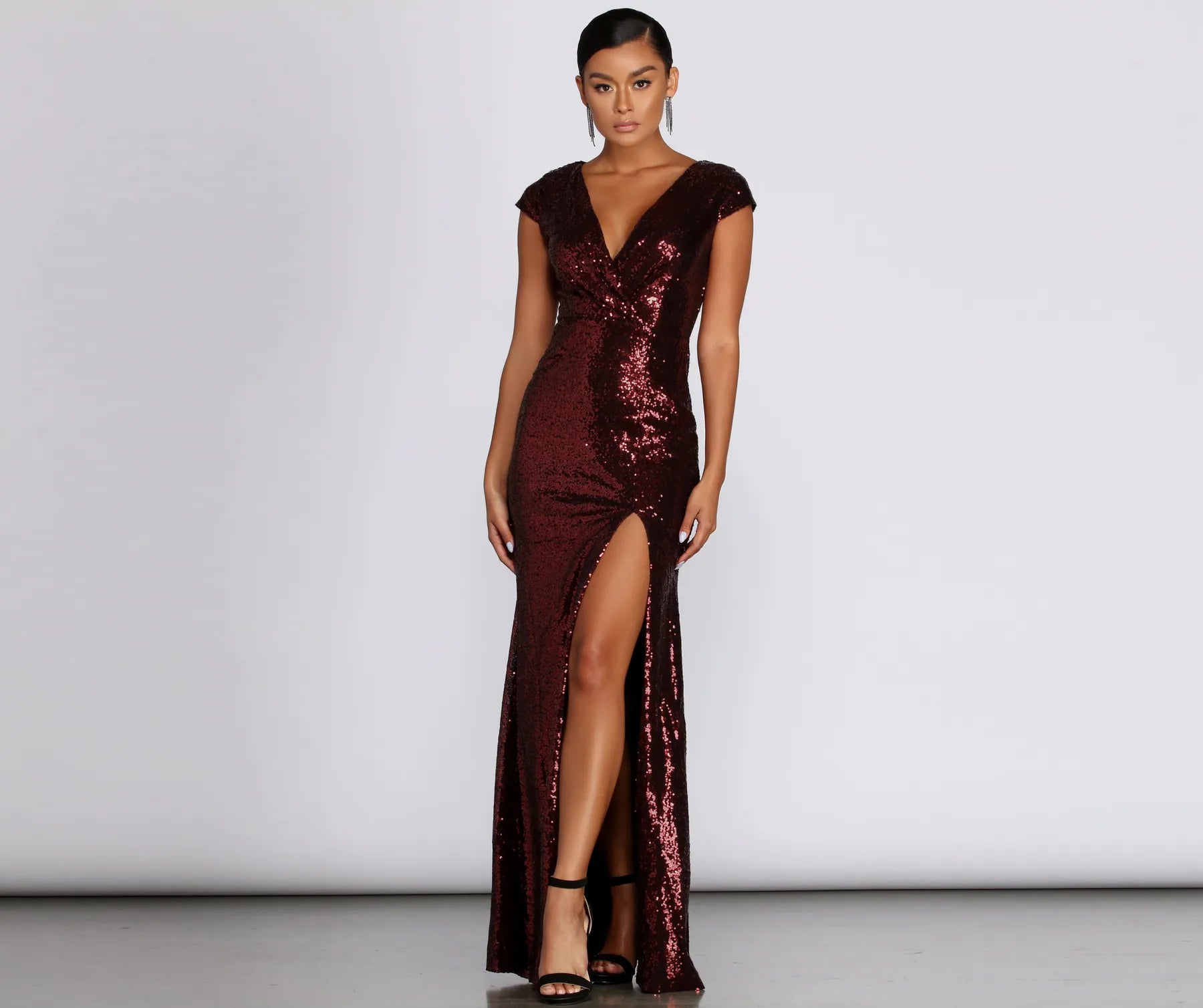 Darby Sequin Cap Sleeve Gown Dapper Women's Bow - adorned
