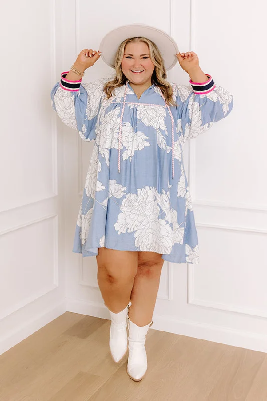 Vineyard Stroll Floral Mini Dress in Sky Blue Curves