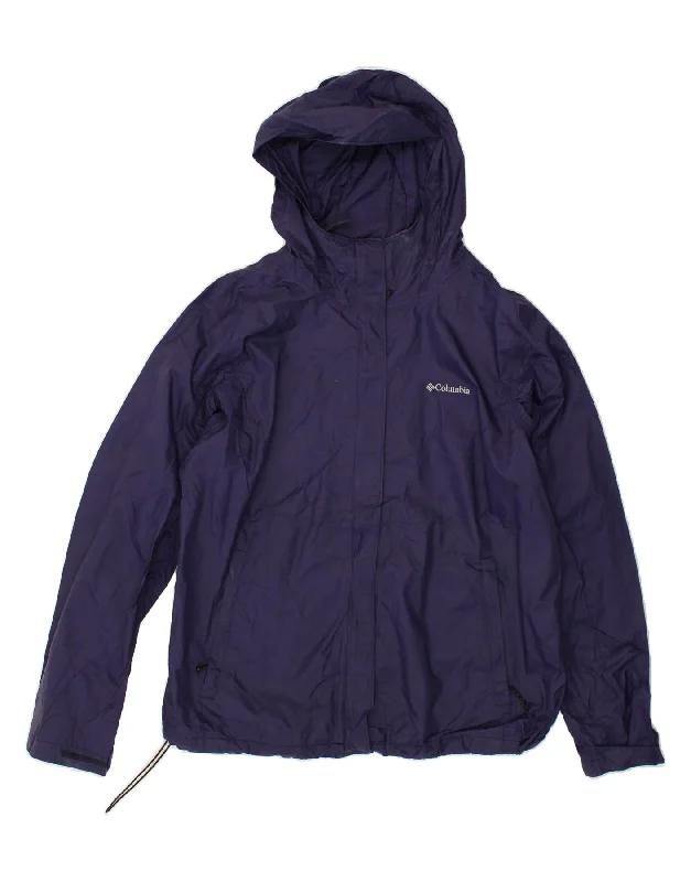 COLUMBIA Womens Hooded Rain Jacket UK 18 XL Navy Blue Nylon Contemporary 