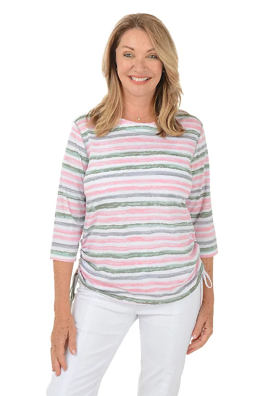 Flower Secret Stripe Side Shirred Top Sophisticated Women's 