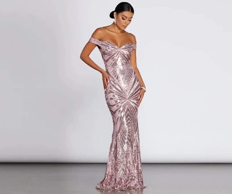 Lilith Off-Shoulder Sequin Evening Gown Relaxed Women's Beachy