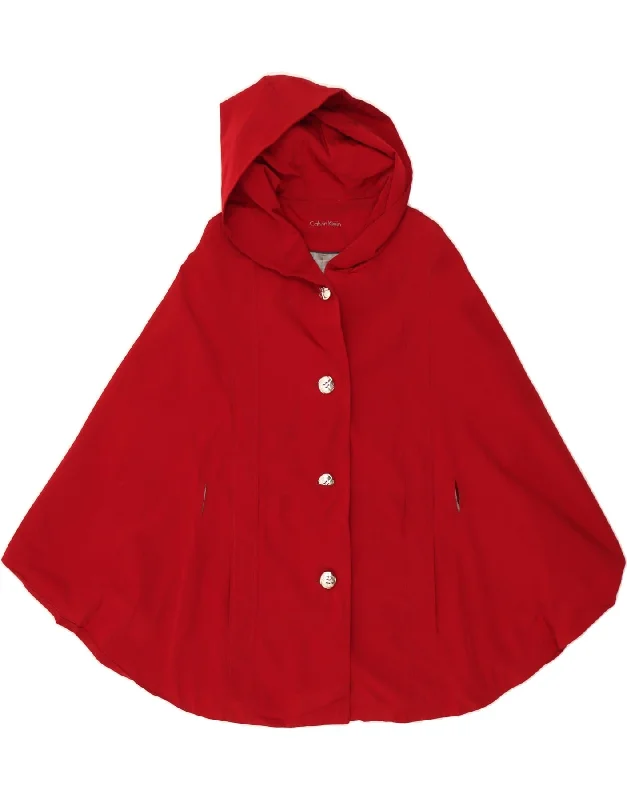 CALVIN KLEIN Womens Hooded Poncho Coat One Size Red Polyester Edgy Women's Punk