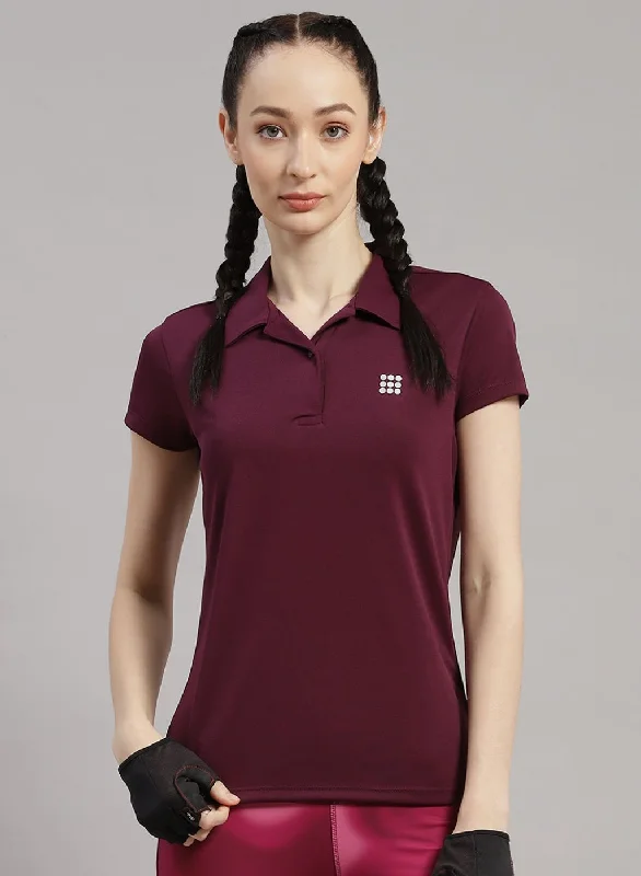 Women Maroon Solid T-Shirt Refined Women's Classic 