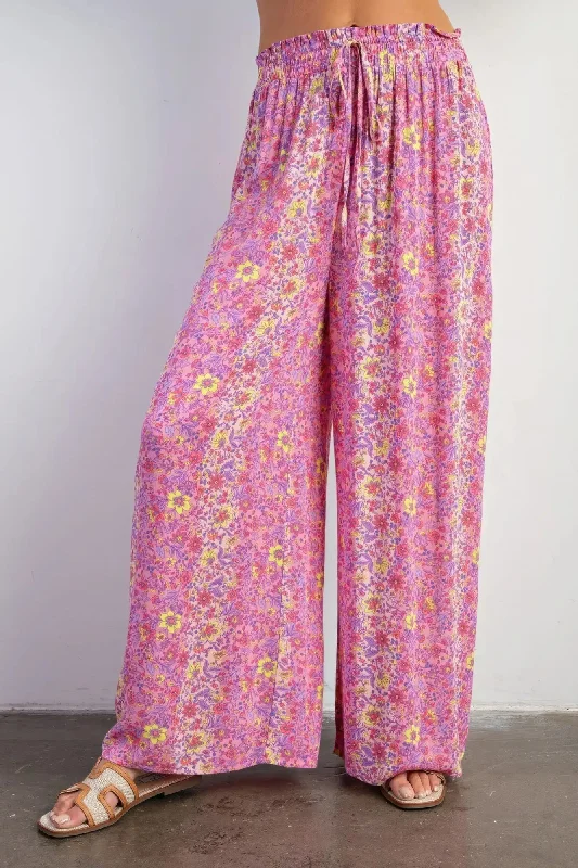 Floral Print Gauze Palazzo Pants Earthy Women's 