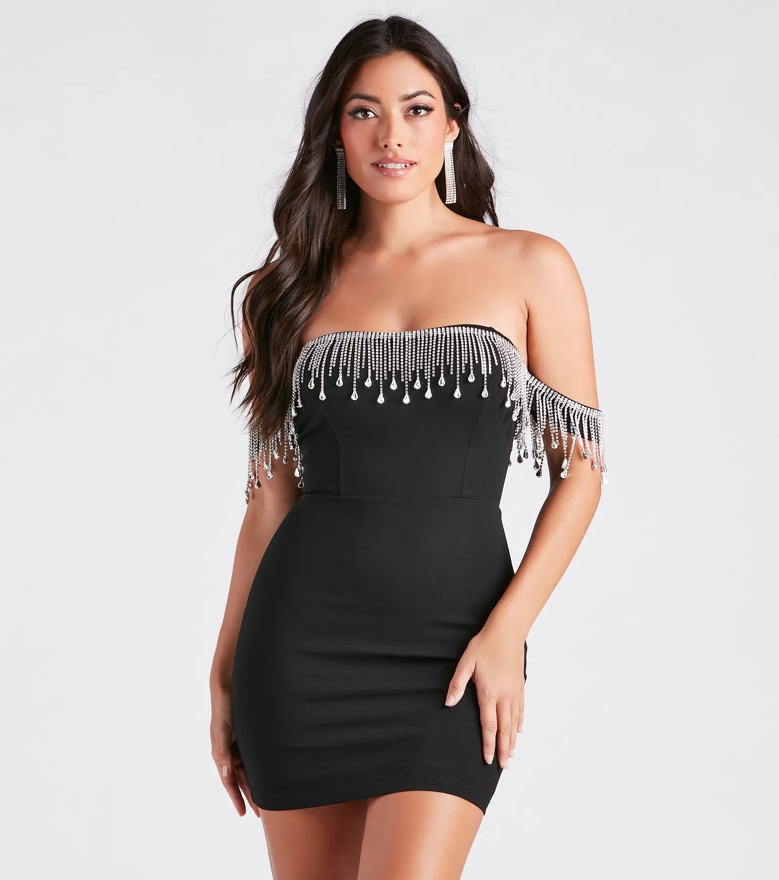 Shaylee Rhinestone Fringe Off-The-Shoulder Dress Australian Beach