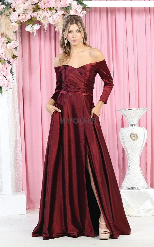 May Queen MQ1930 - Off-Shoulder Satin Evening Dress Hip Women's Retro