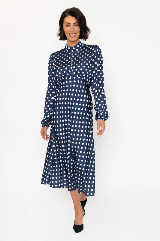 Navy Polka Dot Katherine Midi Dress Business