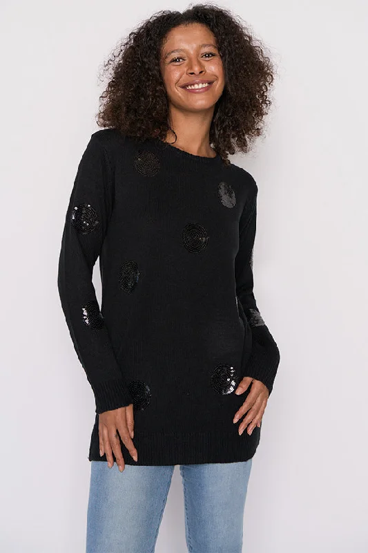 Monica Black Sequins Knit Jumper Women